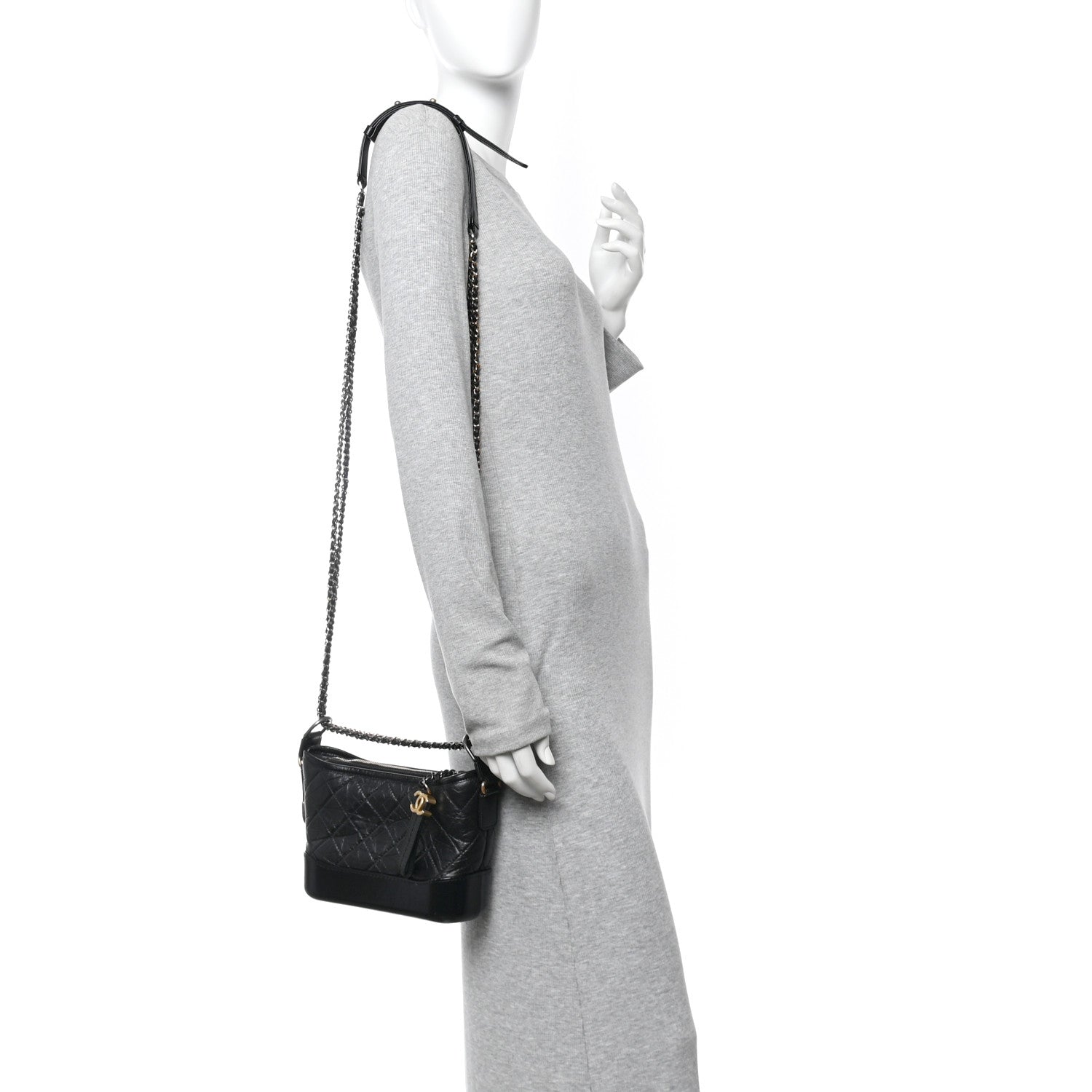 Aged Calfskin Quilted Small Gabrielle Hobo Black