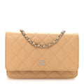 Caviar Quilted Wallet on Chain WOC Beige
