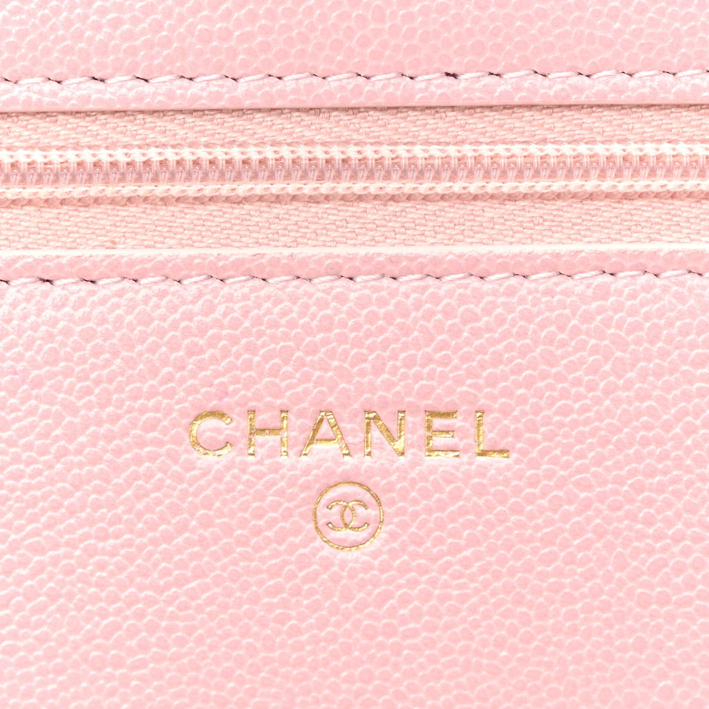 Caviar Quilted Studded CC Wallet on Chain WOC Light Pink