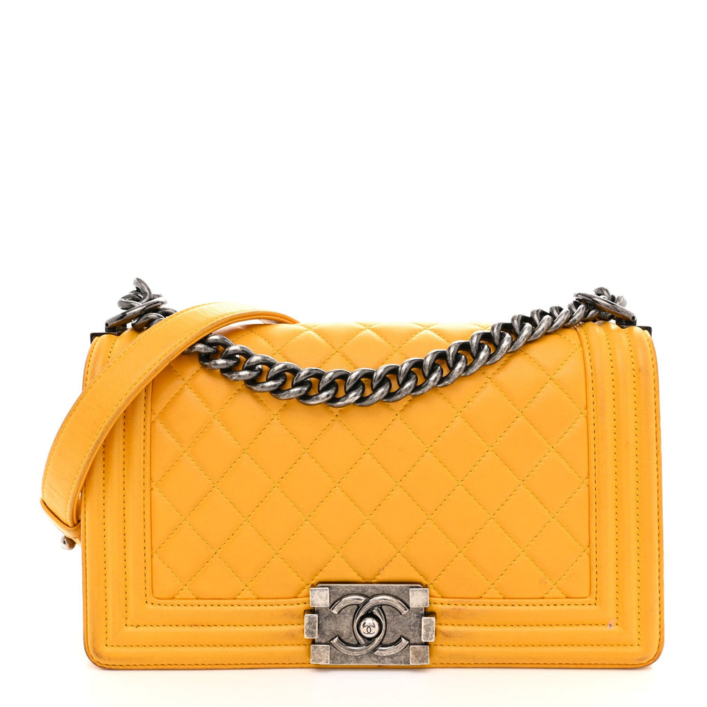 Lambskin Quilted Medium Boy Flap Yellow