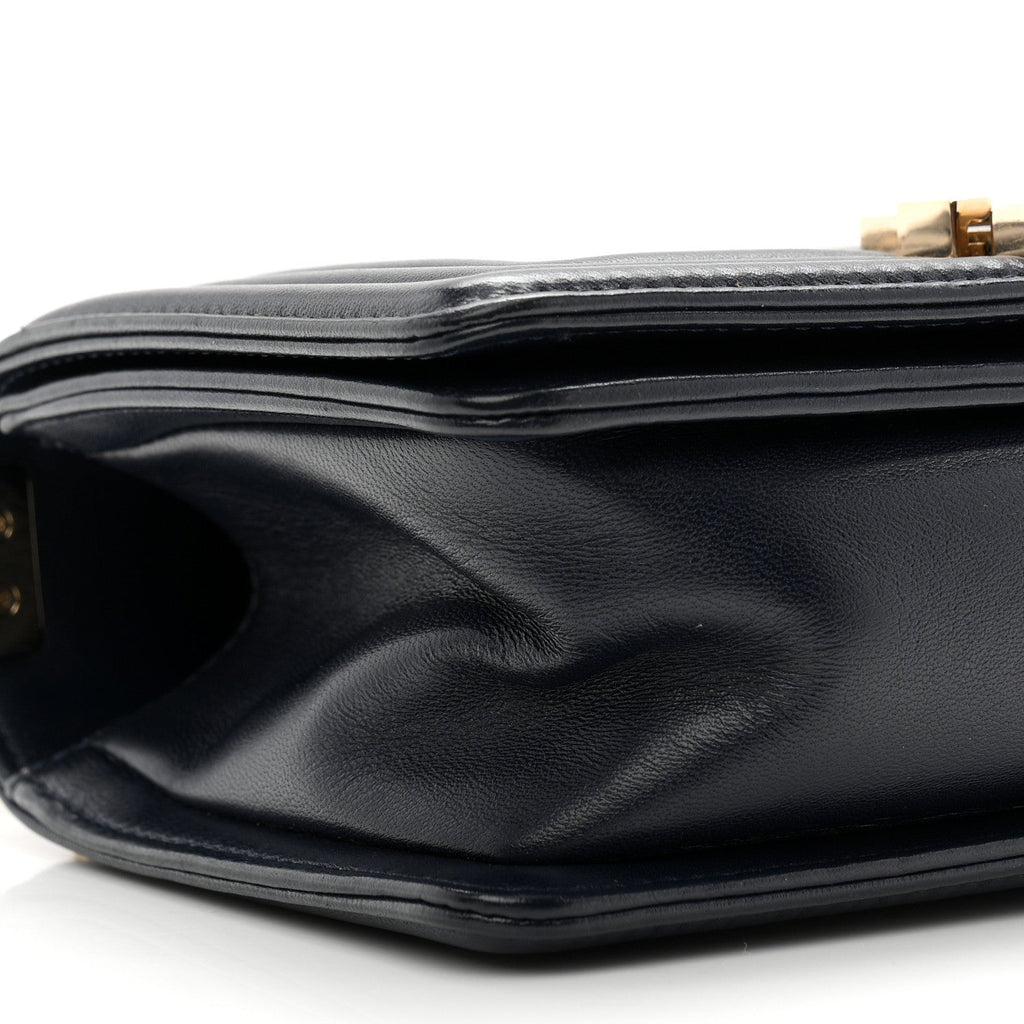 Lambskin Chain Quilted Small Boy Flap Navy