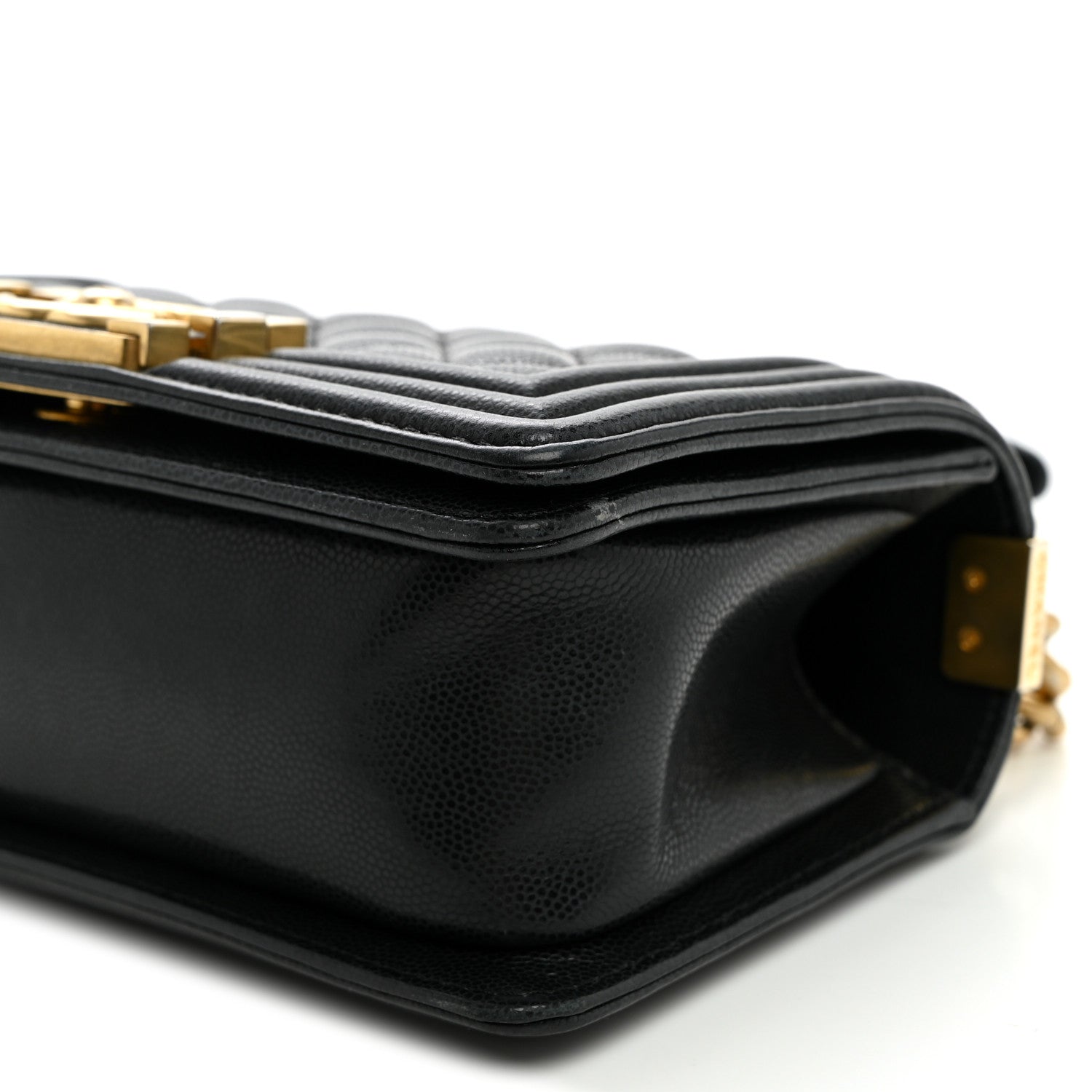 Shiny Caviar Quilted Small Top Handle Boy Flap Black