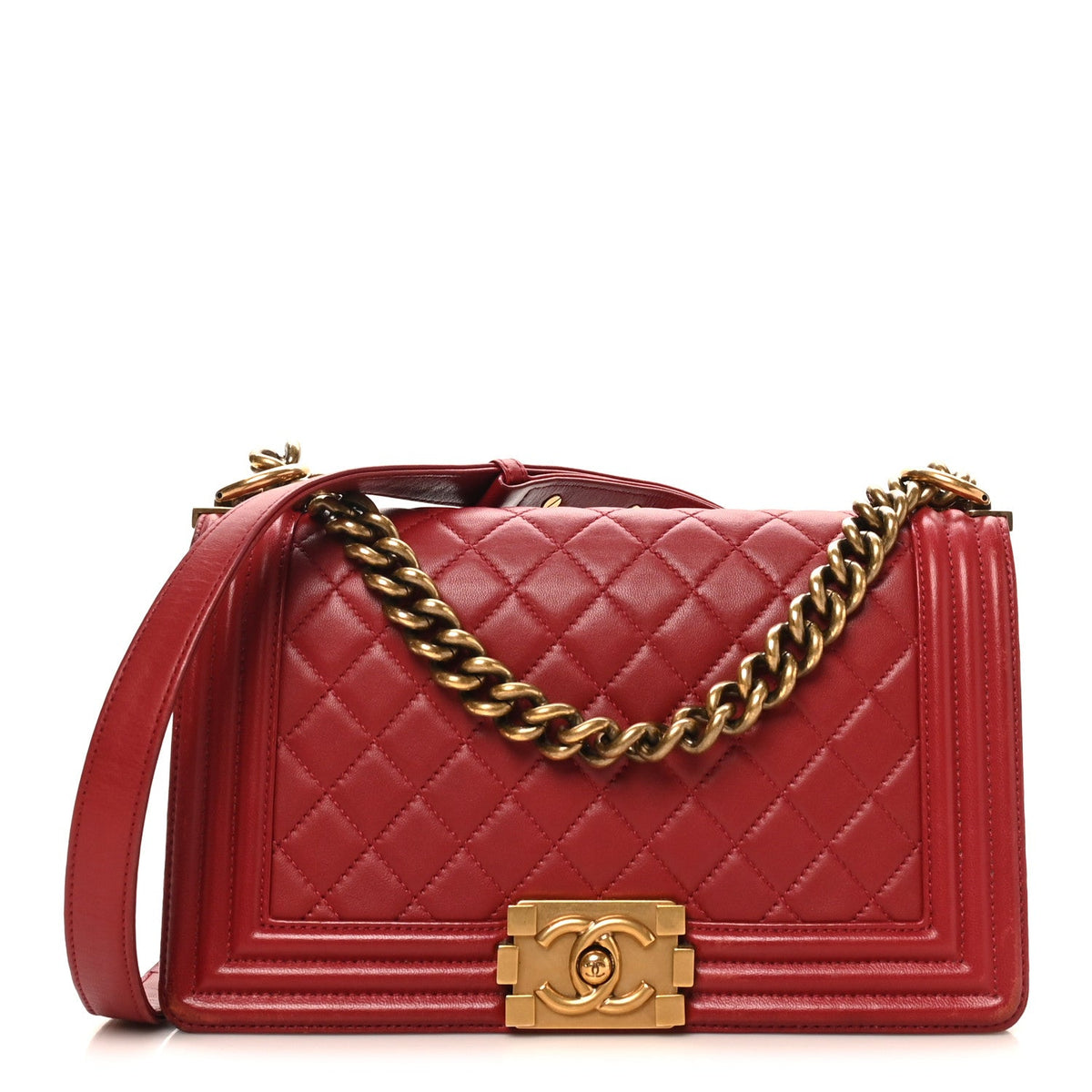 Lambskin Quilted Medium Boy Flap Dark Red