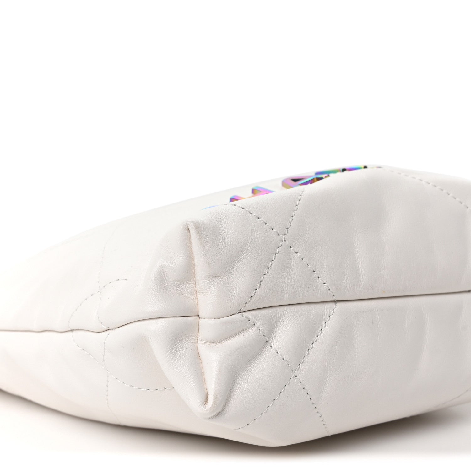 Shiny Calfskin Quilted Rainbow Mini Chanel 22 White