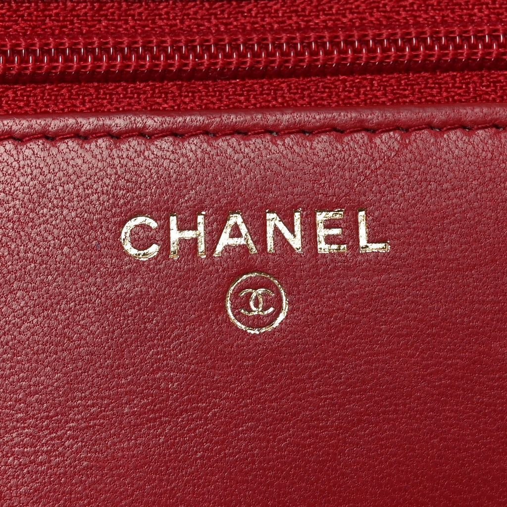 Lambskin Quilted Trendy CC Wallet On Chain WOC Red