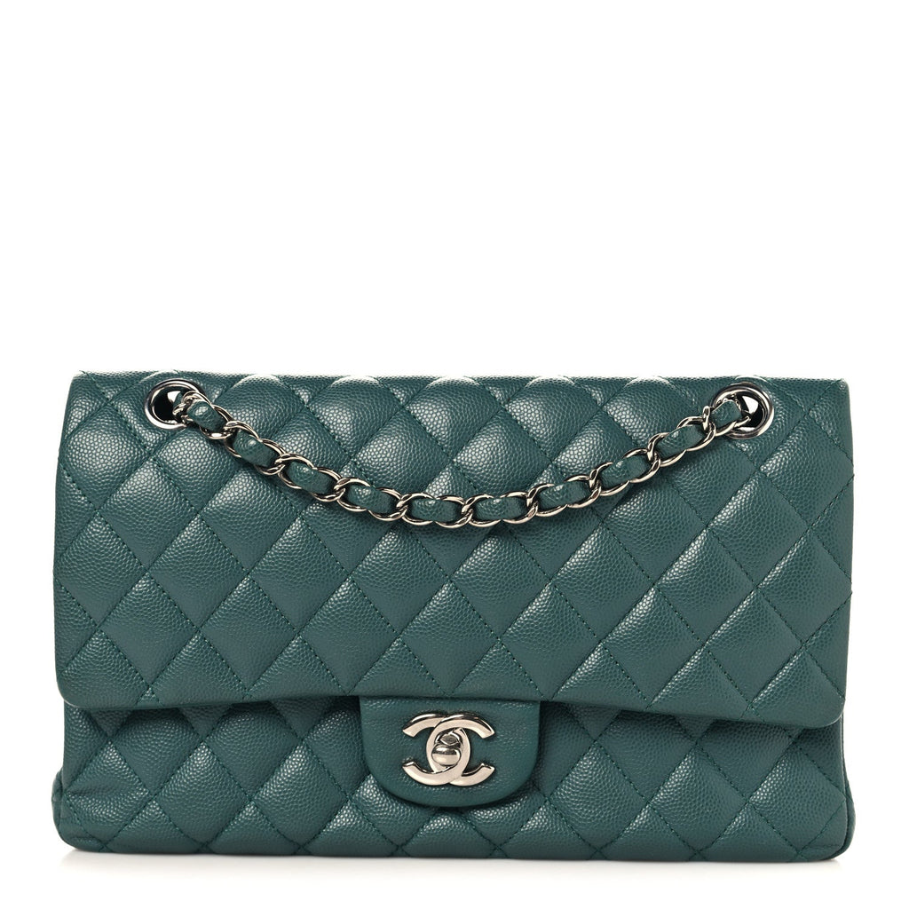 Caviar Quilted Medium Double Flap Green
