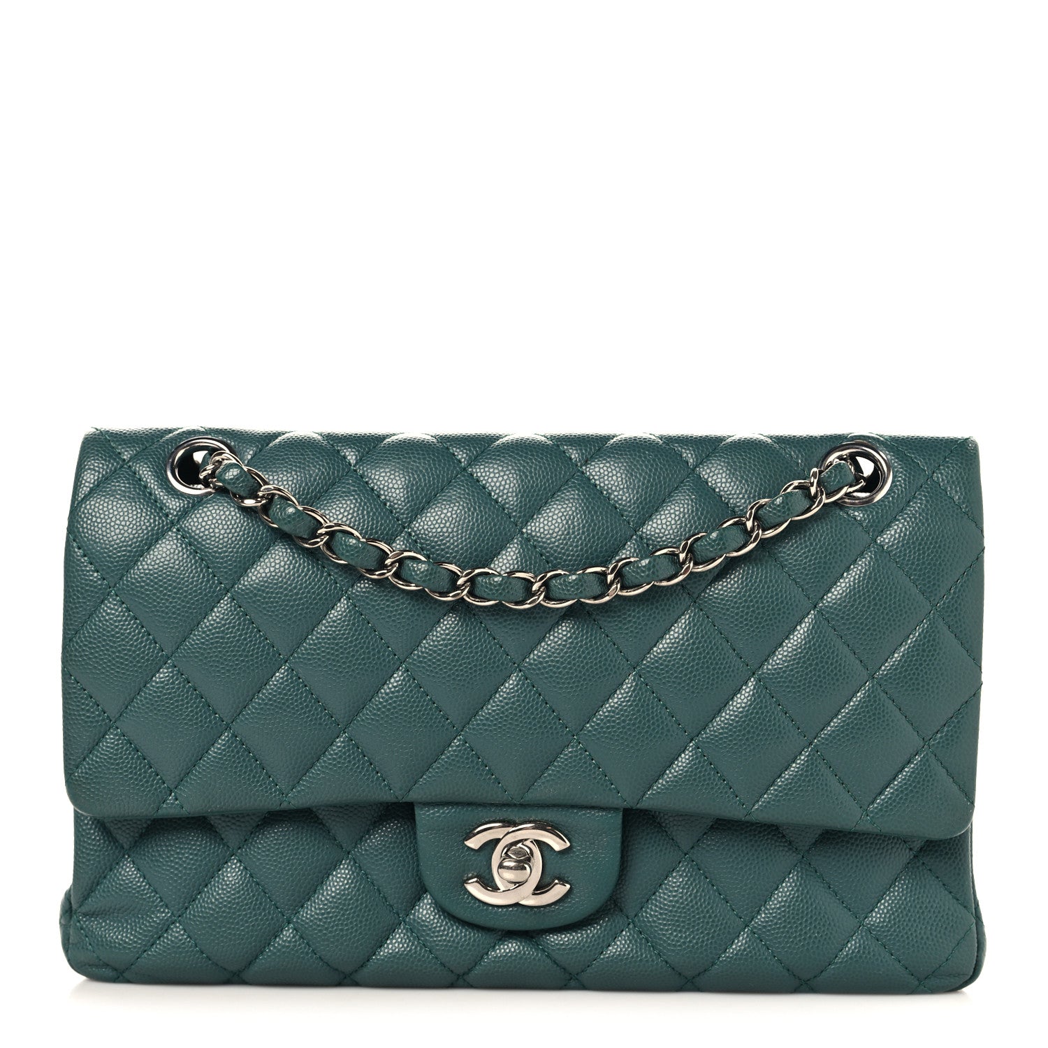 Caviar Quilted Medium Double Flap Green