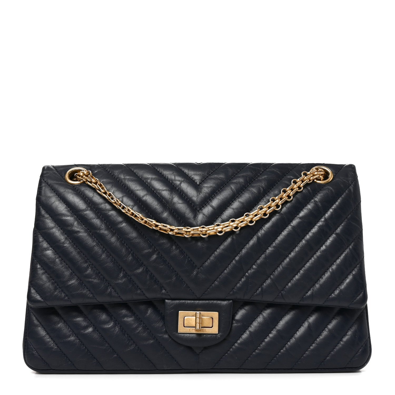 Aged Calfskin Chevron Quilted 2.55 Reissue 226 Flap Navy Blue