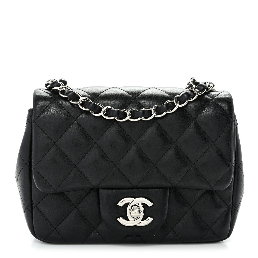 Lambskin Quilted Mini Square Flap Black