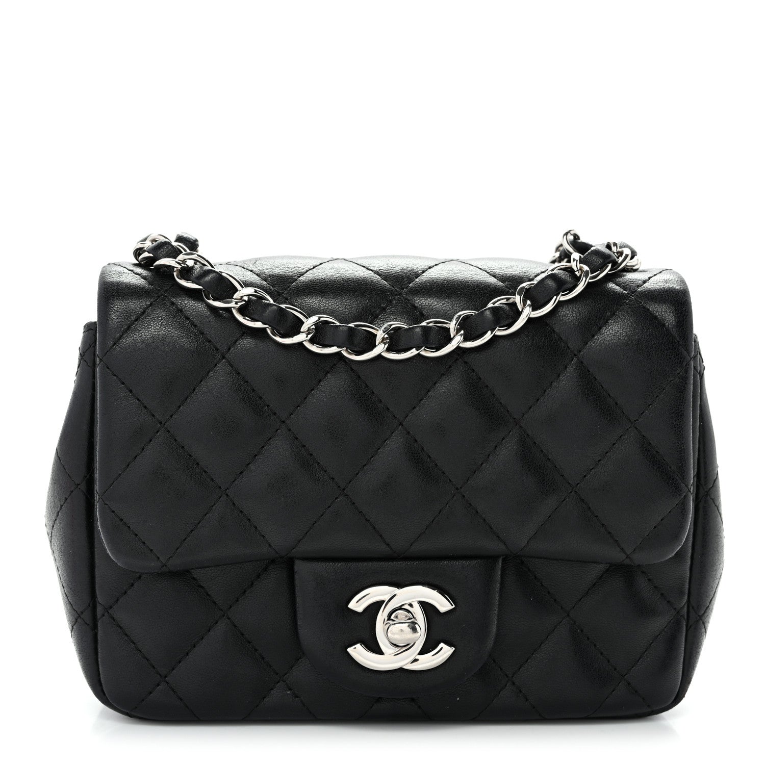 Lambskin Quilted Mini Square Flap Black