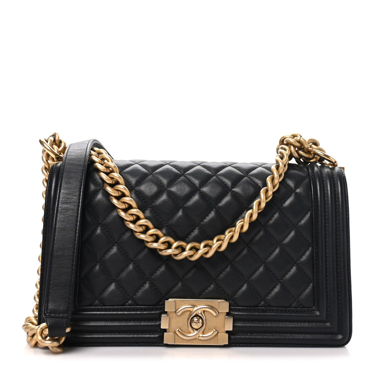Lambskin Quilted Medium Boy Flap Black