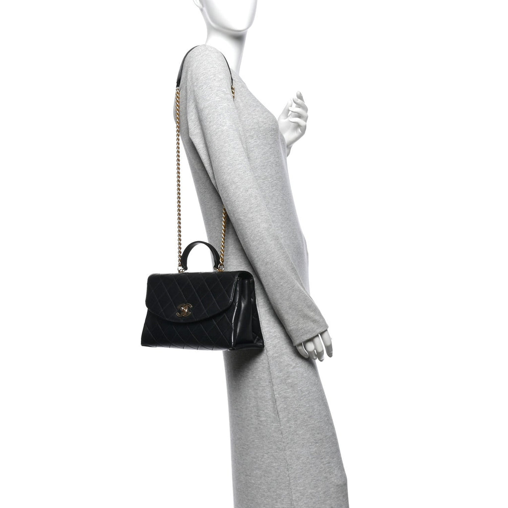 Lambskin Quilted Large Trendy Spirit Top Handle Bag Black