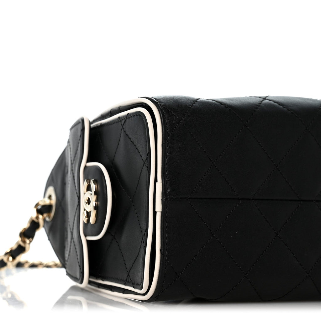 Calfskin Quilted Mini Chanel 25 Handbag Black White