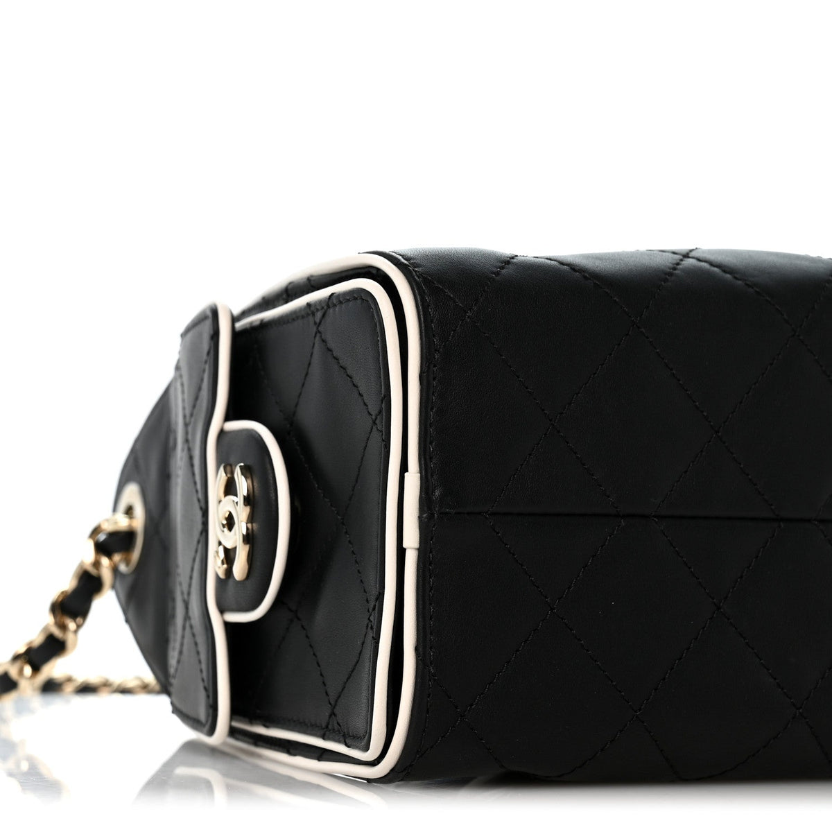 Calfskin Quilted Mini Chanel 25 Handbag Black White