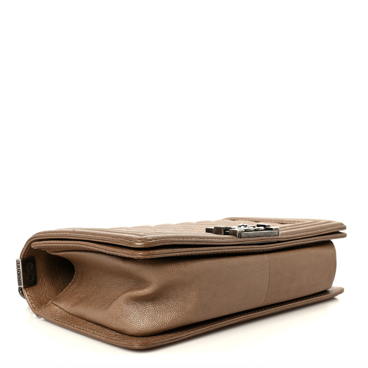 Metallic Calfskin Quilted Medium Boy Flap Taupe