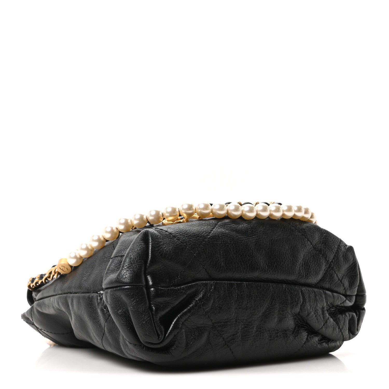 Shiny Crumpled Calfskin Quilted Pearl Mini Chanel 22 Black