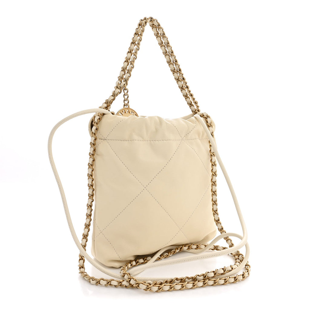 Shiny Calfskin Quilted Mini Chanel 22 Light Beige