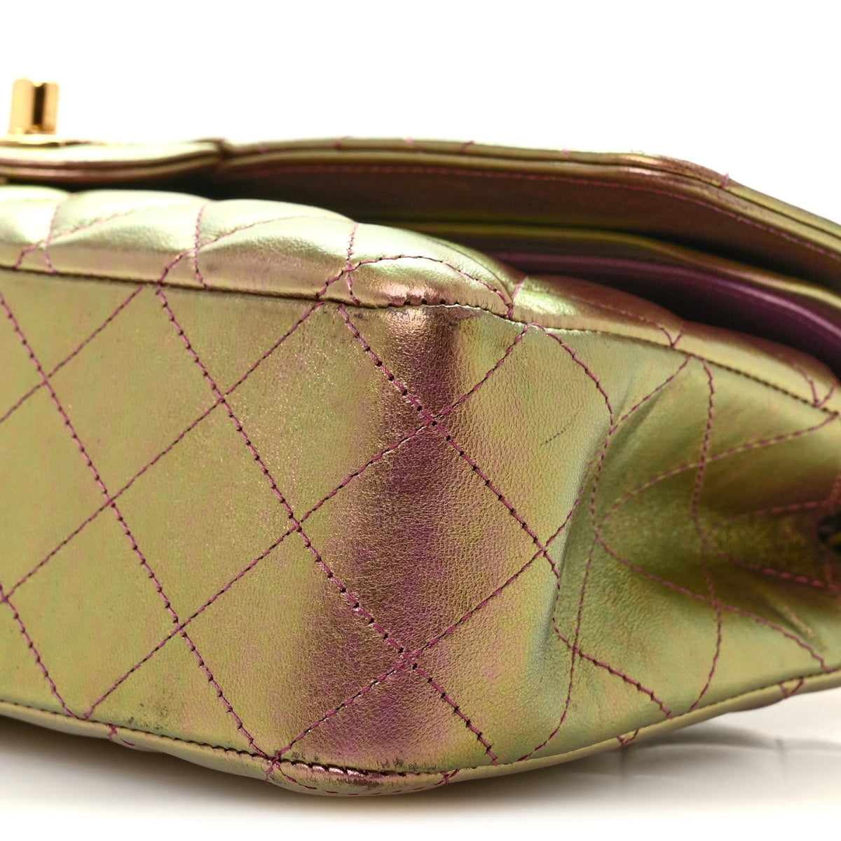 Iridescent Lambskin Quilted Medium Double Flap Purple