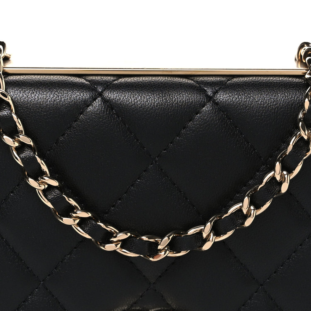 Lambskin Quilted Trendy CC Wallet On Chain WOC Black