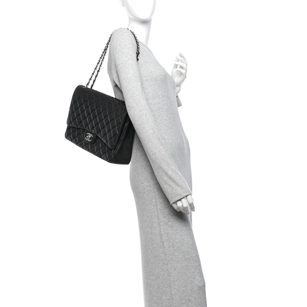 Lambskin Quilted Maxi Double Flap Black