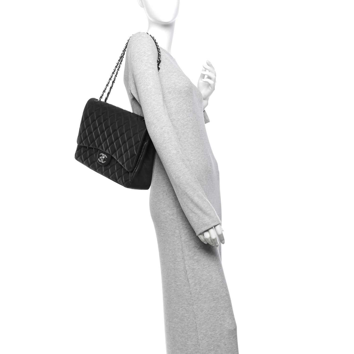 Lambskin Quilted Maxi Double Flap Black