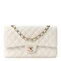 Caviar Quilted Medium Double Flap White
