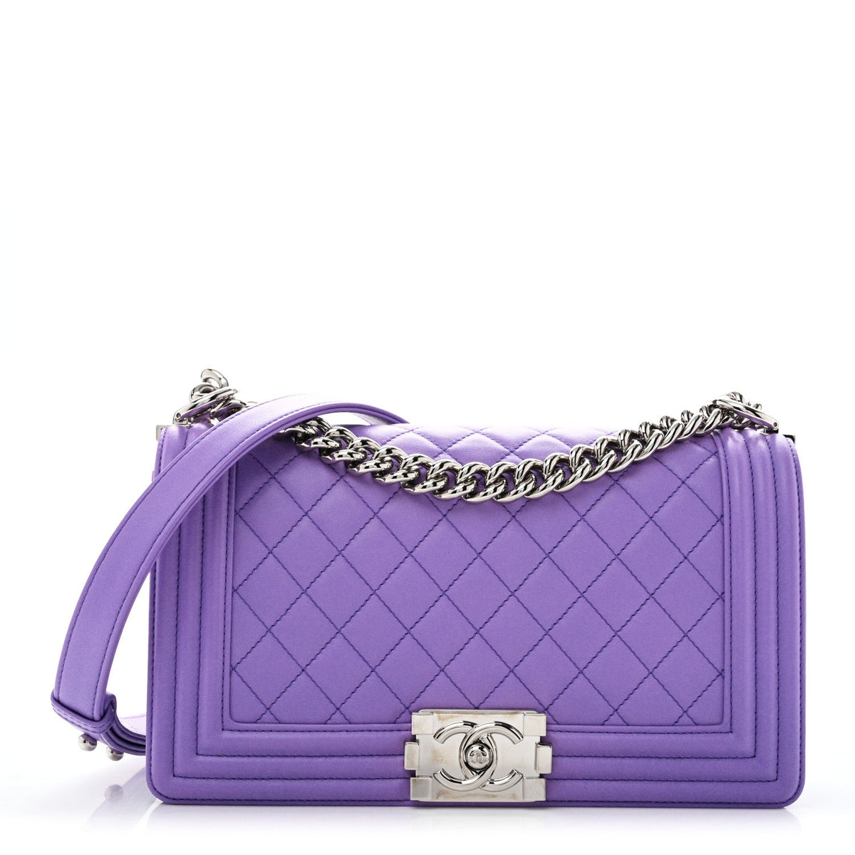 Calfskin Quilted Medium Boy Flap Purple