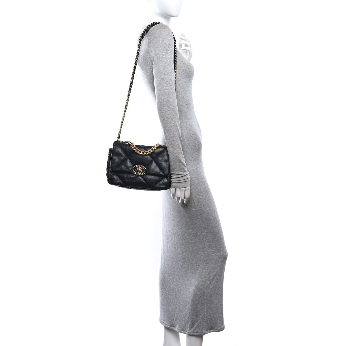 Lambskin Quilted Medium Chanel 19 Flap Black