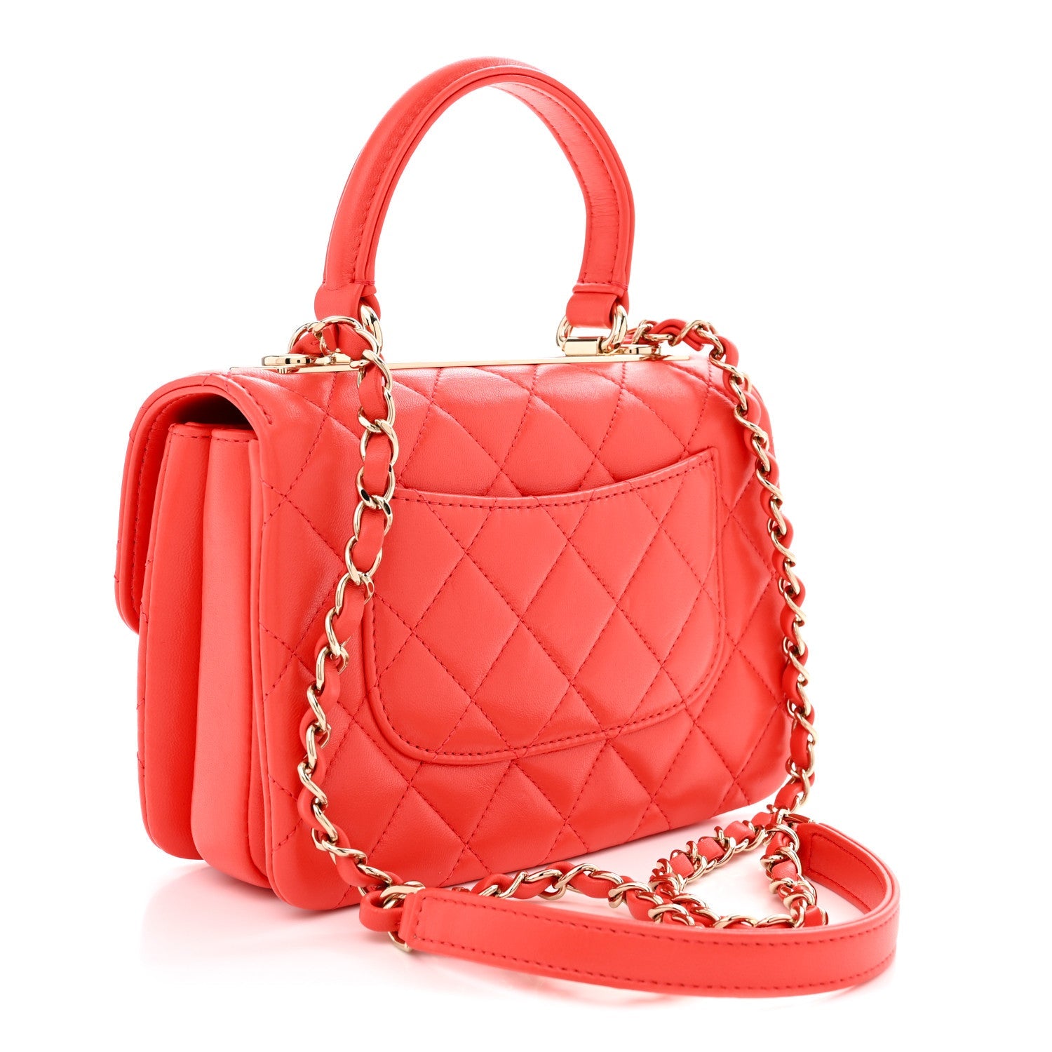 Lambskin Quilted Mini Trendy CC Dual Handle Flap Bag Dark Orange