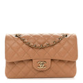 Caviar Quilted Small Double Flap Dark Beige
