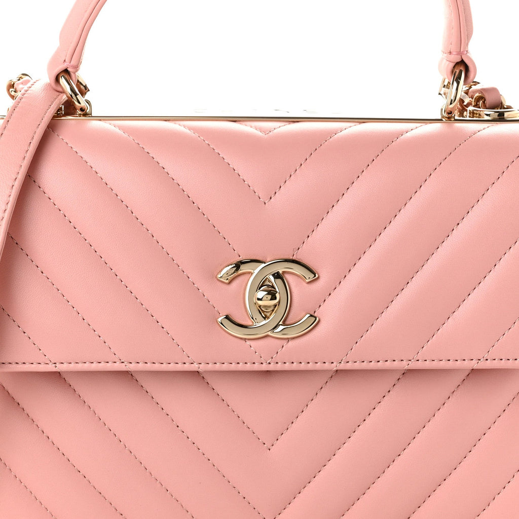 Lambskin Chevron Quilted Small Trendy CC Dual Handle Flap Bag Light Pink