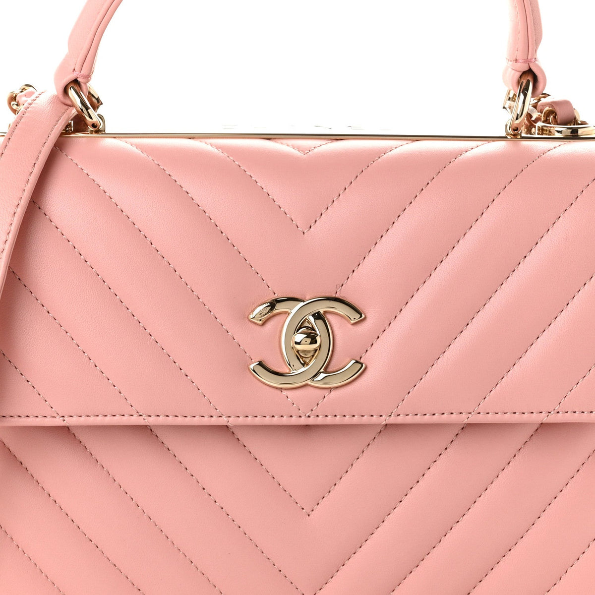 Lambskin Chevron Quilted Small Trendy CC Dual Handle Flap Bag Light Pink