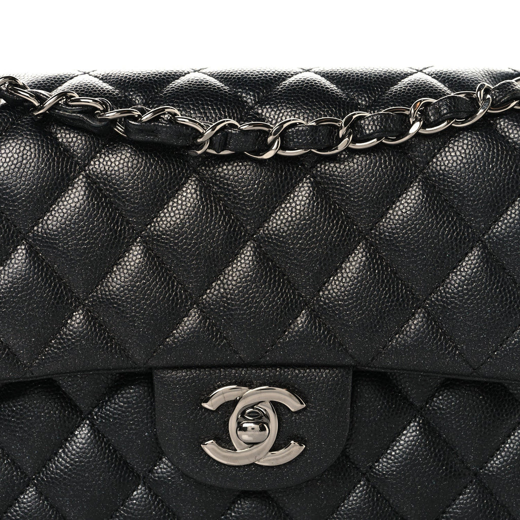 Iridescent Caviar Quilted Small Double Flap Black