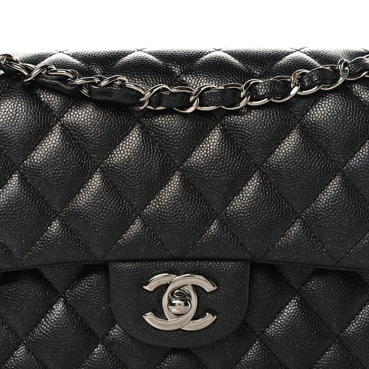 Iridescent Caviar Quilted Small Double Flap Black