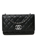 Caviar Quilted Chanel 19 Wallet On Chain WOC Black White