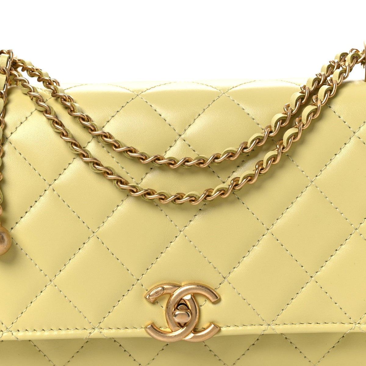 Calfskin Quilted Perfect Fit Wallet On Chain WOC Yellow