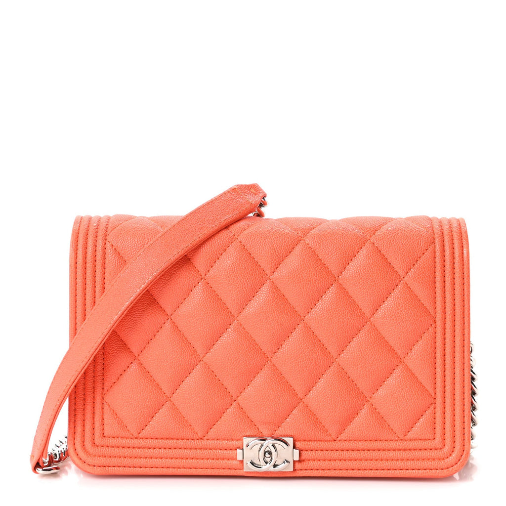 Caviar Quilted Boy Wallet On Chain WOC Orange