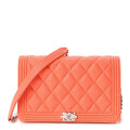 Caviar Quilted Boy Wallet On Chain WOC Orange