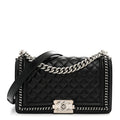 Glazed Calfskin Quilted Medium Chain Around Boy Flap Black