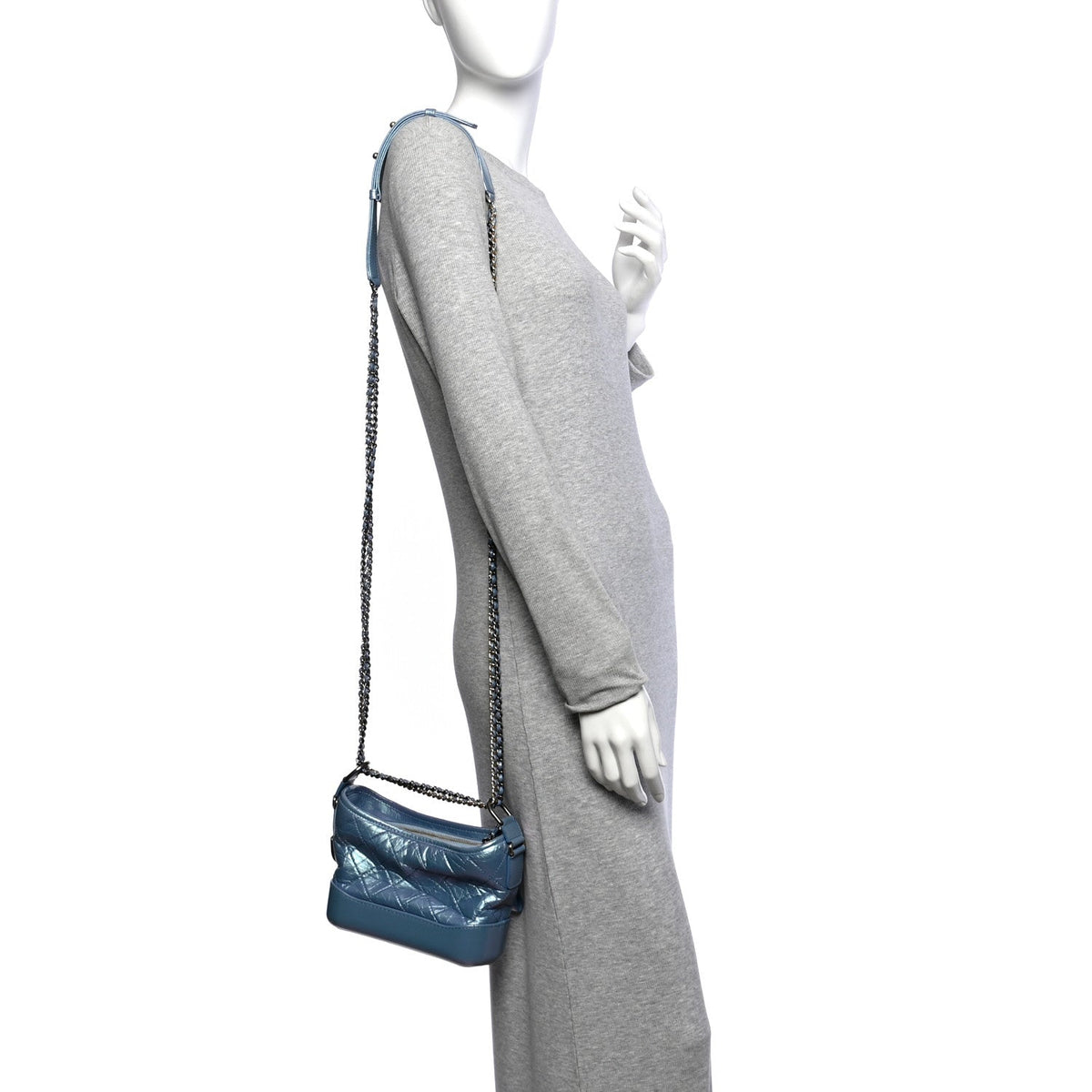Iridescent Aged Calfskin Quilted Small Gabrielle Hobo Blue