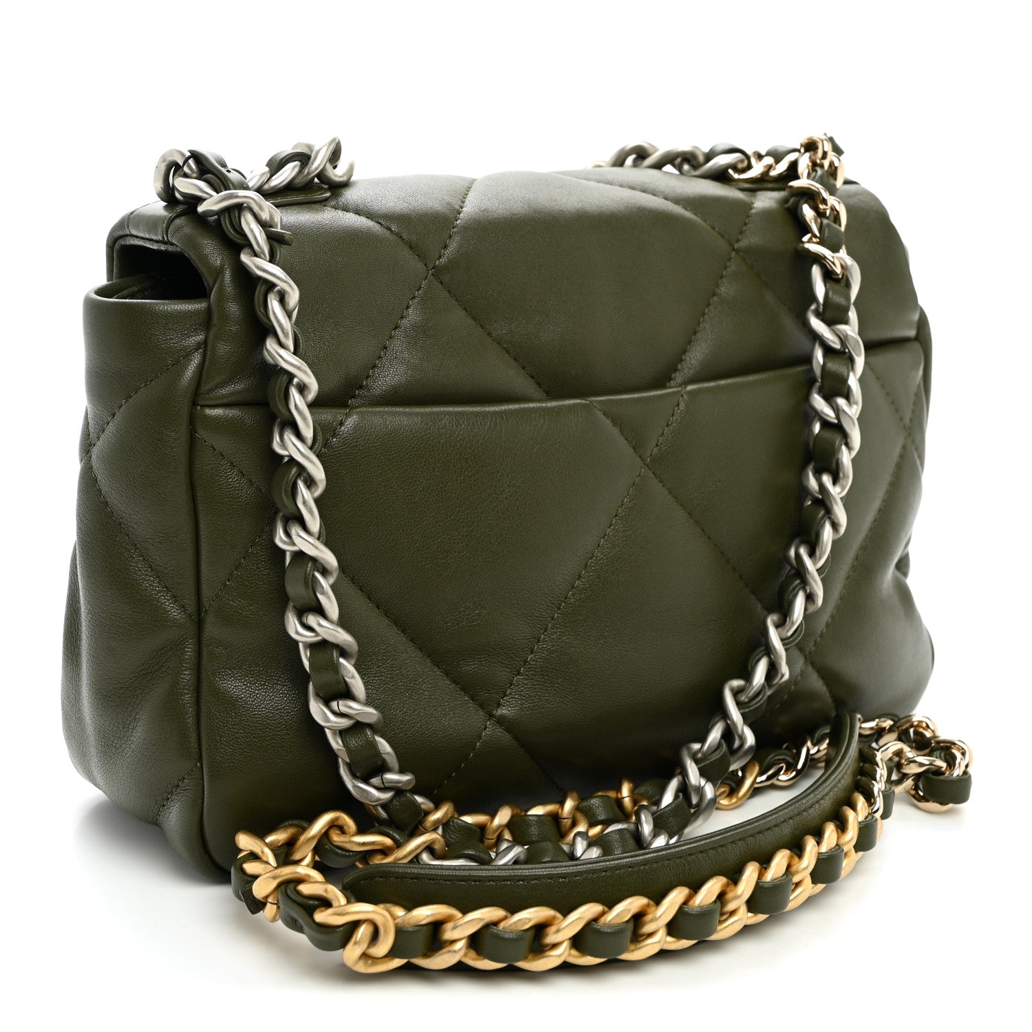 Lambskin Quilted Medium Chanel 19 Flap Khaki