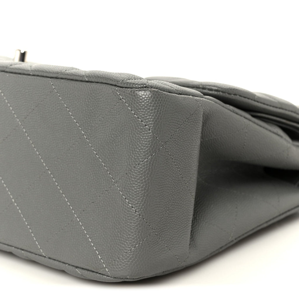 Caviar Quilted Jumbo Double Flap Grey