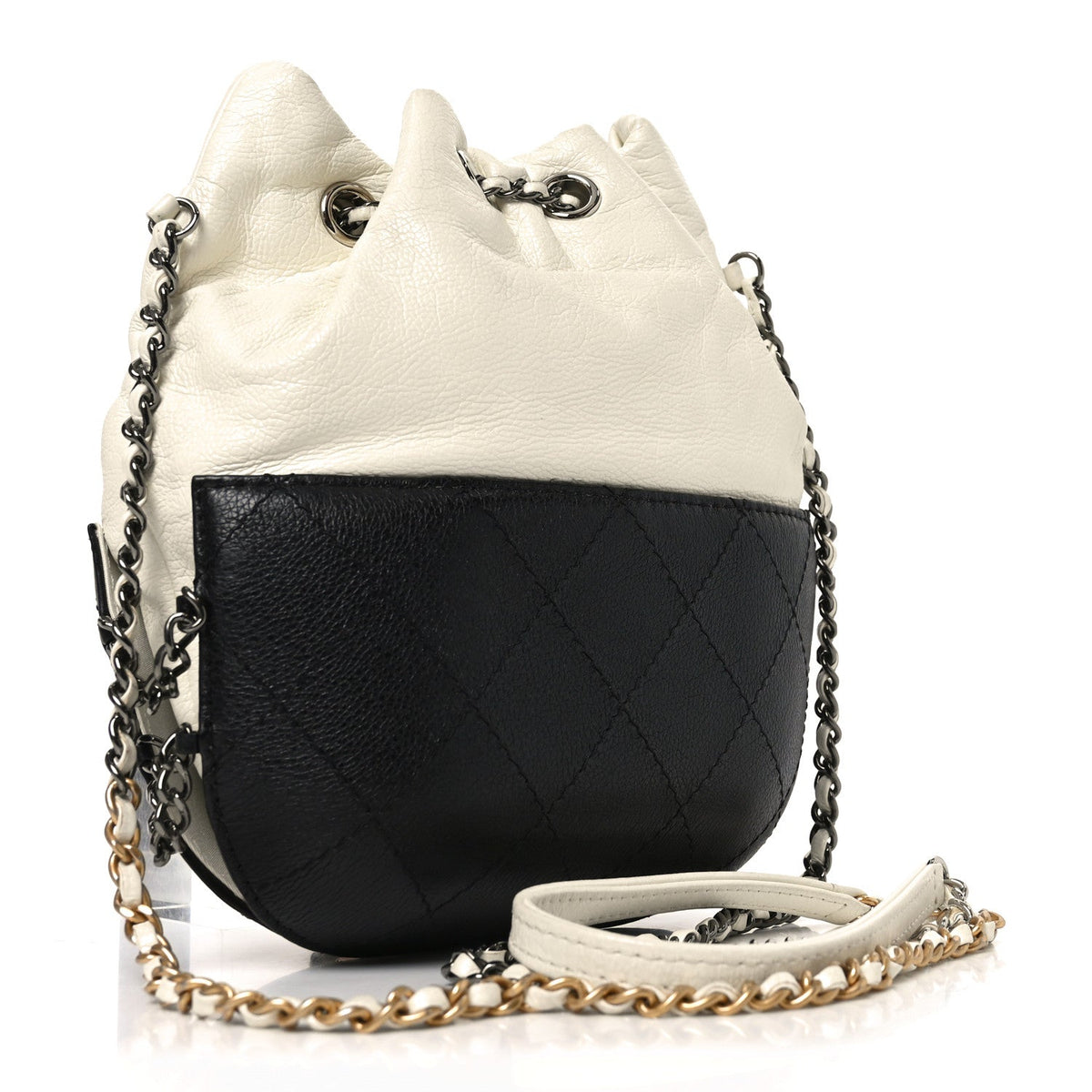 Aged Calfskin Quilted Small Gabrielle Bucket White Black