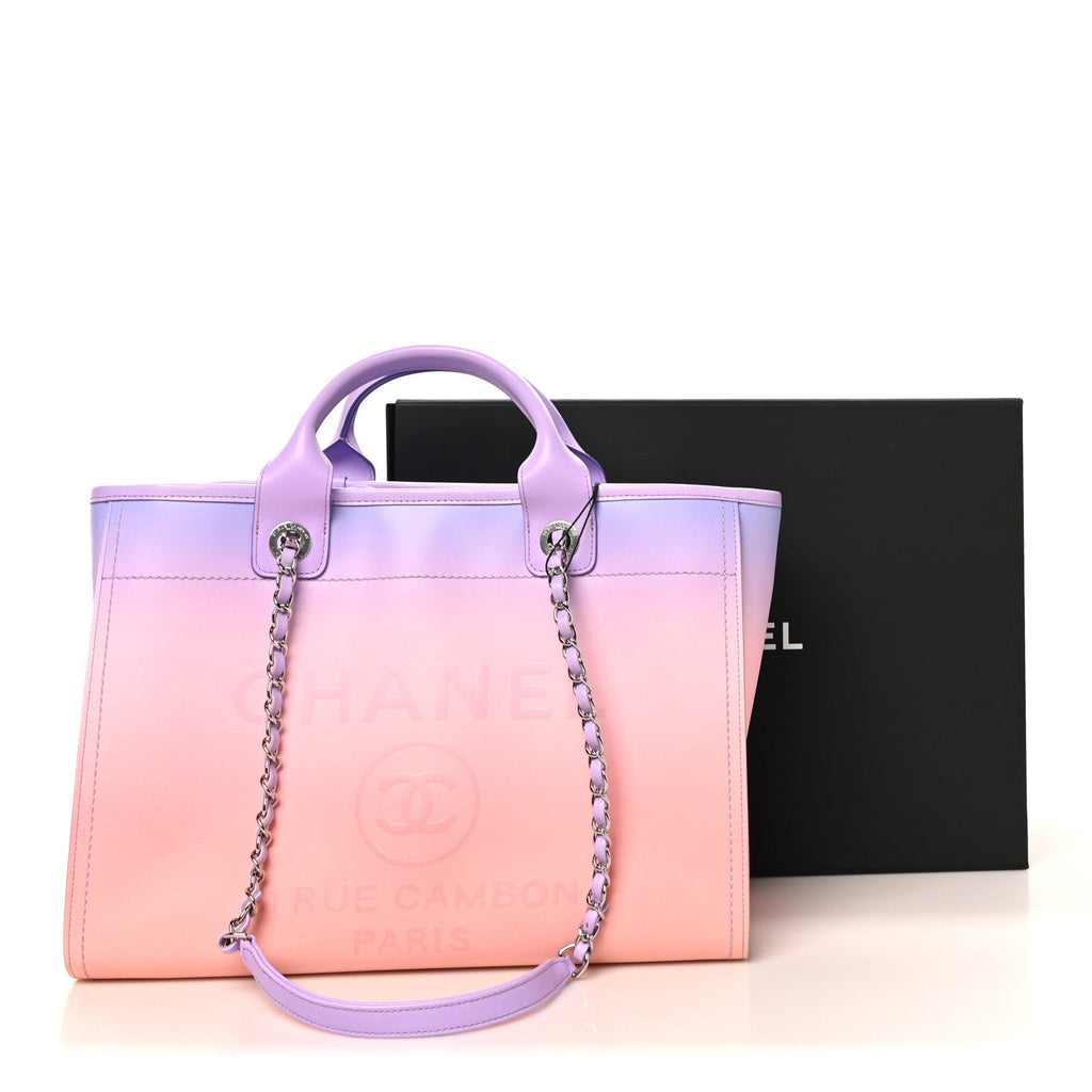 Shaded Calfskin Small Deauville Tote Light Purple Pink Coral