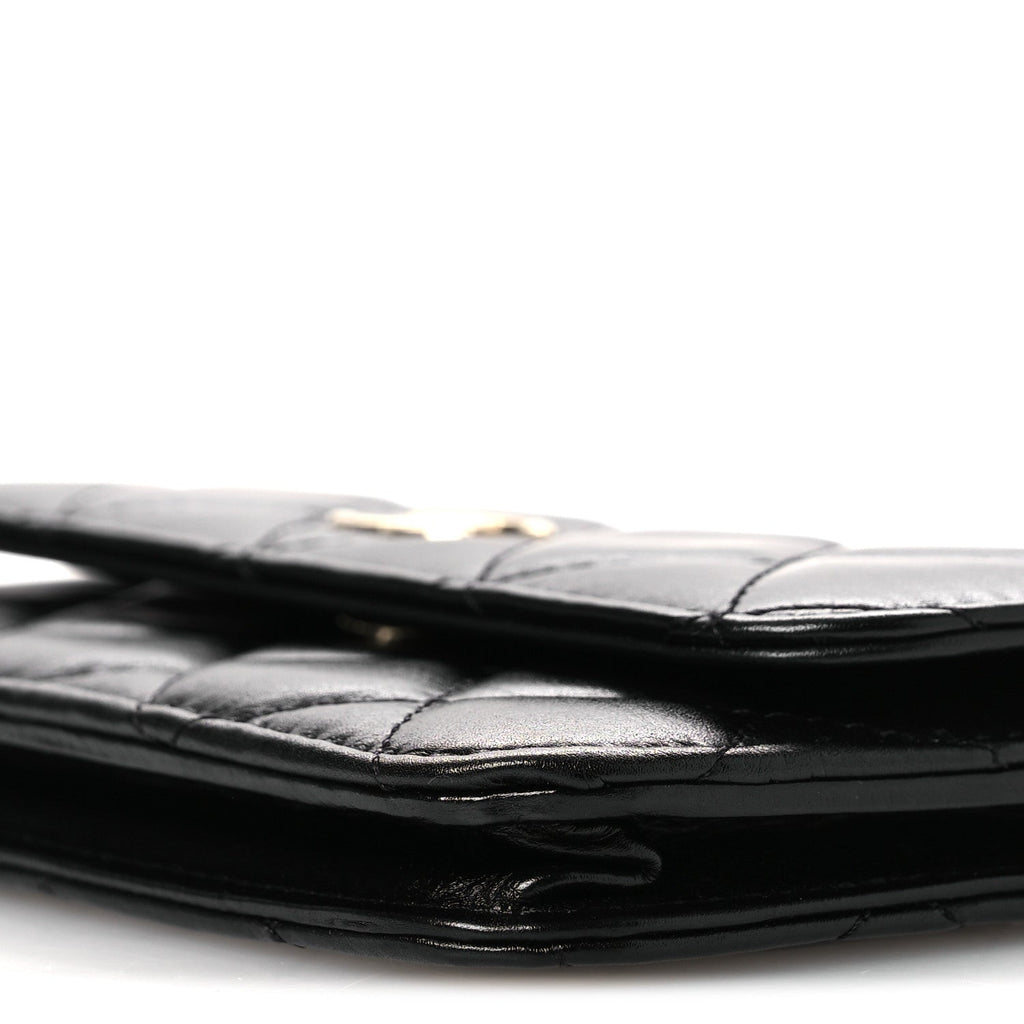 Calfskin Quilted Mini Maxi Pearls Wallet On Chain WOC Black