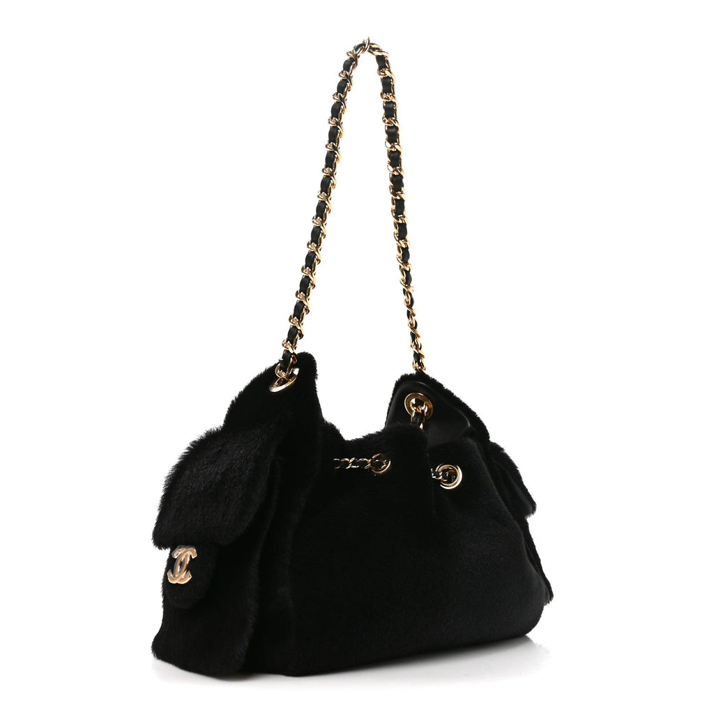 Pony Hair Mini Chanel 25 Handbag Black