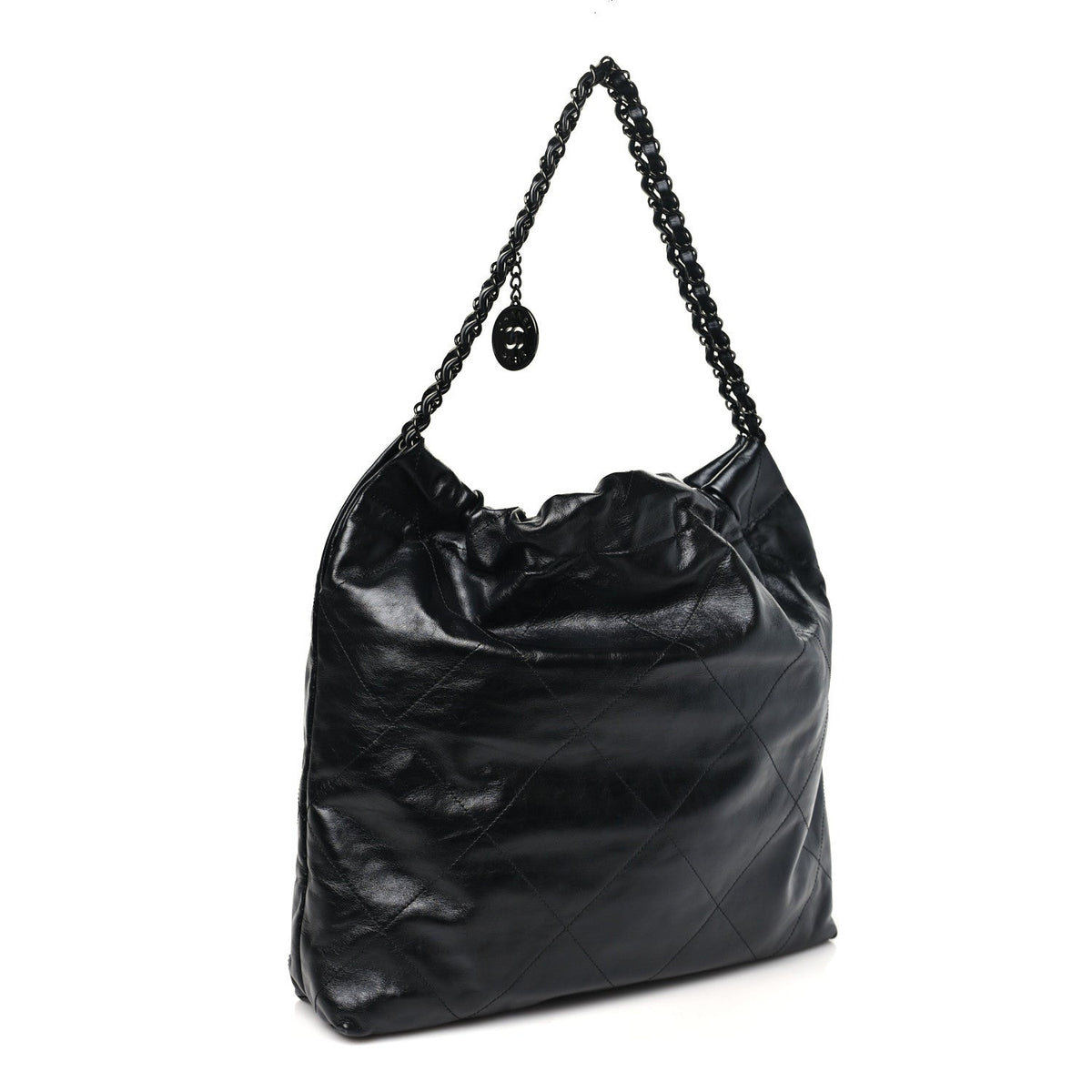 Shiny Calfskin Quilted Large Chanel 22 So Black