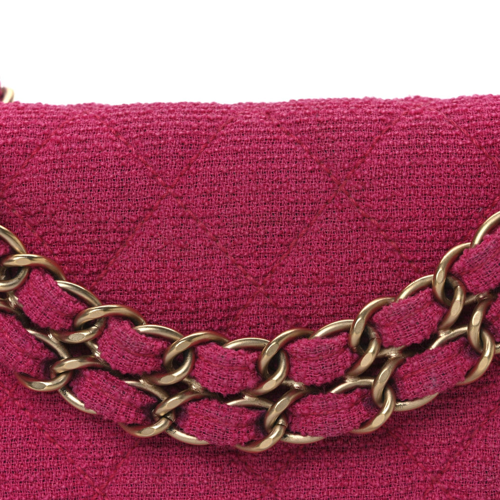 Tweed Quilted Medium Double Flap Fuchsia