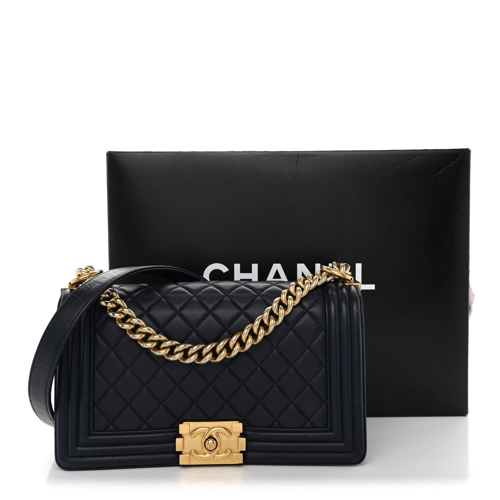 Lambskin Quilted Medium Boy Flap Dark Dark Navy