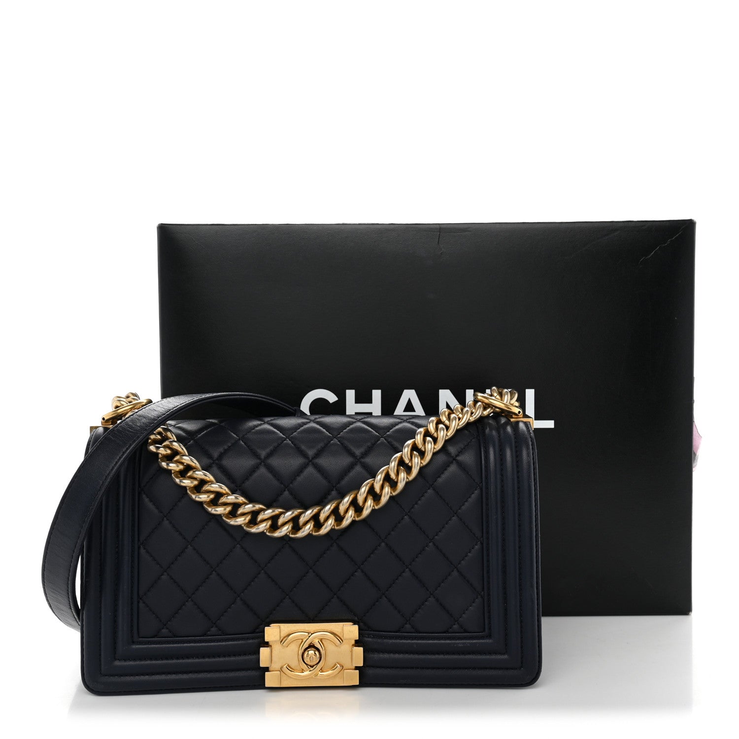 Lambskin Quilted Medium Boy Flap Dark Dark Navy